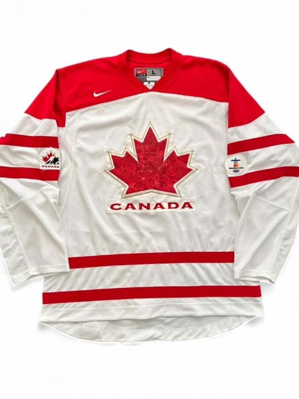 Nike Team Canada Vancouver 2010 Olympic Hockey Jersey White Red Large Away